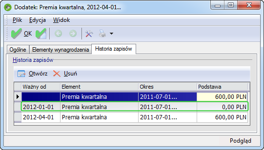 Rysunek 20 Uproszczony algorytm chorobowego Przykład. Pracownik zatrudniony od 2011-07-01 na stawce 2000zł, otrzymuje również premię kwartalną.