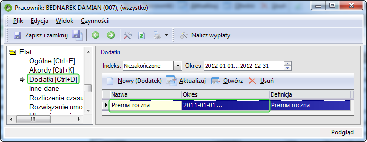 Rysunek 4 Etat Dodatki Premia roczna 3.2 1/12 część premii rocznej w podstawie chorobowego Przykład.