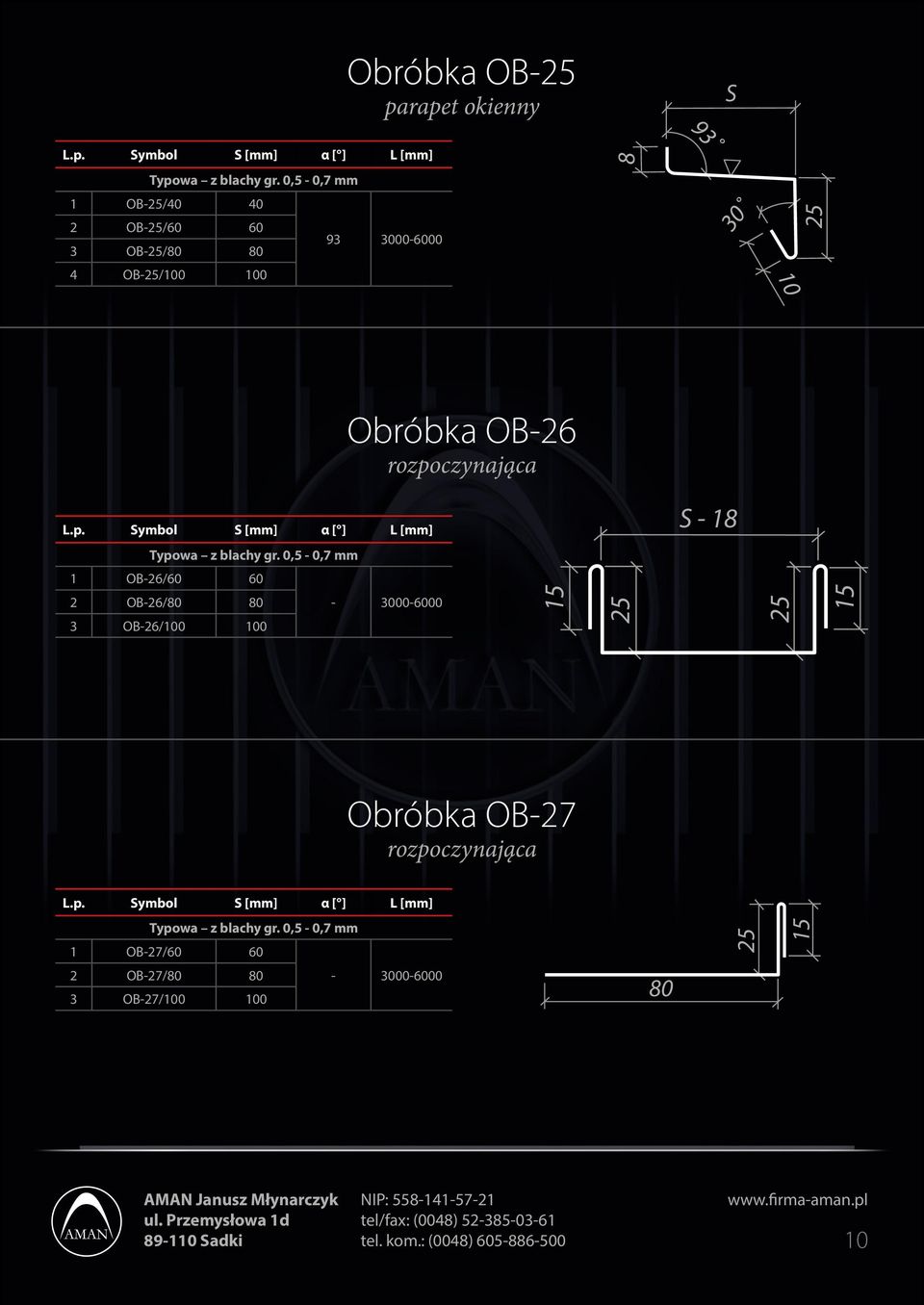 3 OB-26/100 100-00-6000 Obróbka OB-27 rozpoczynająca 1 OB-27/60 60 2