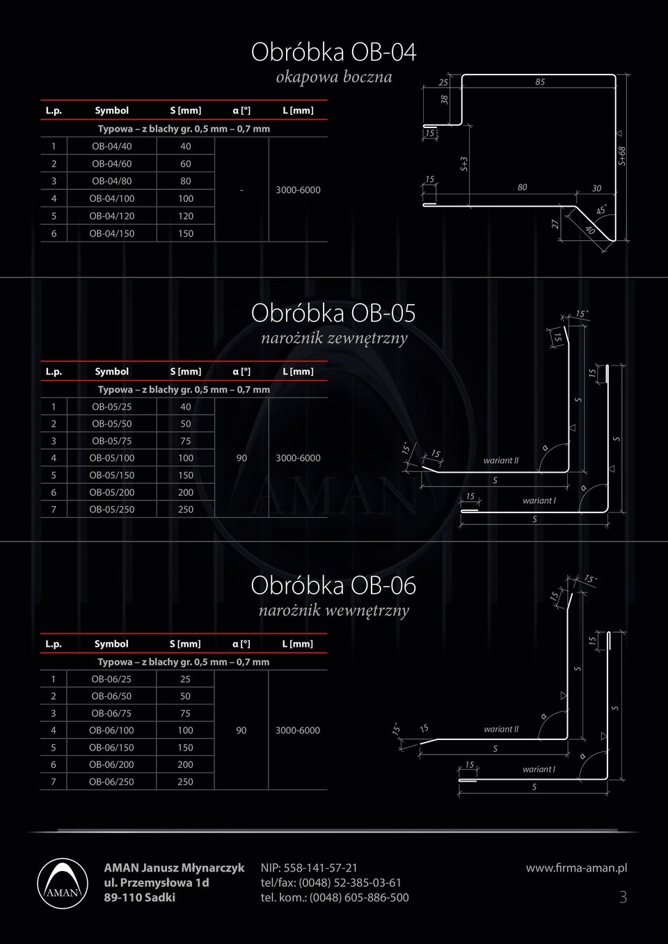 200 7 OB-05/0 0 90 00-6000 wariant II wariant I Obróbka OB-06 narożnik wewnętrzny 1 OB-06/ 2 OB-06/50 50 3 OB-06/75 75 4