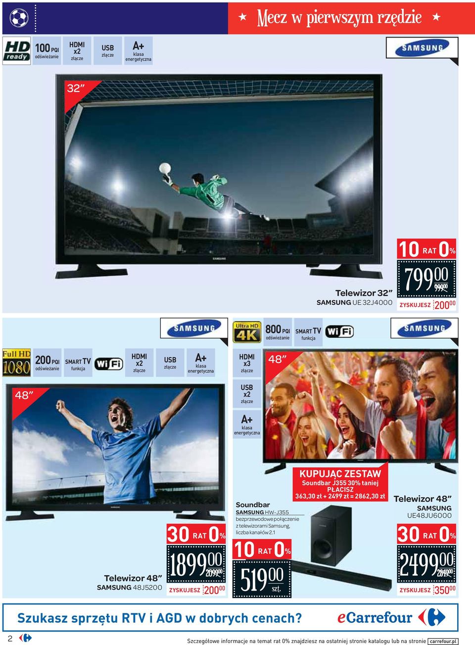 ZYSKUJESZ 2 Soundbar SAMSUNG HW-J355 bezprzewodowe połączenie z telewizorami Samsung, liczba kanałów 2.