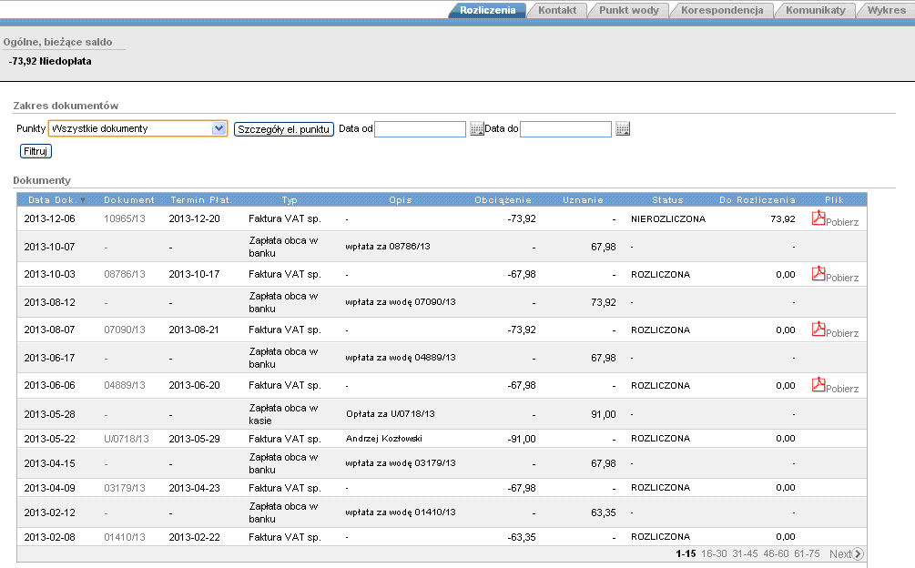 3.2.1 Zakładka Komunikaty Po zalogowaniu domyślnie ładuje się zakładka Komunikaty, w której przedstawione są wiadomości albo komunikaty dotyczące np.