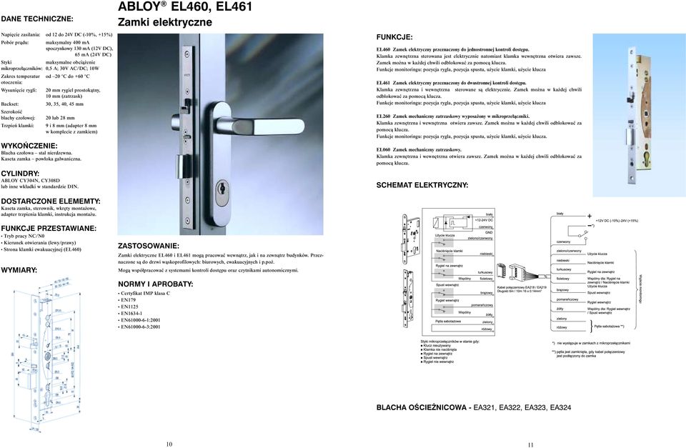 komplecie z zamkiem) Blacha czo owa stal nierdzewna. Kaseta zamka pow oka galwaniczna. ABLOY CY304N, CY308D lub inne wk adki w standardzie DIN.
