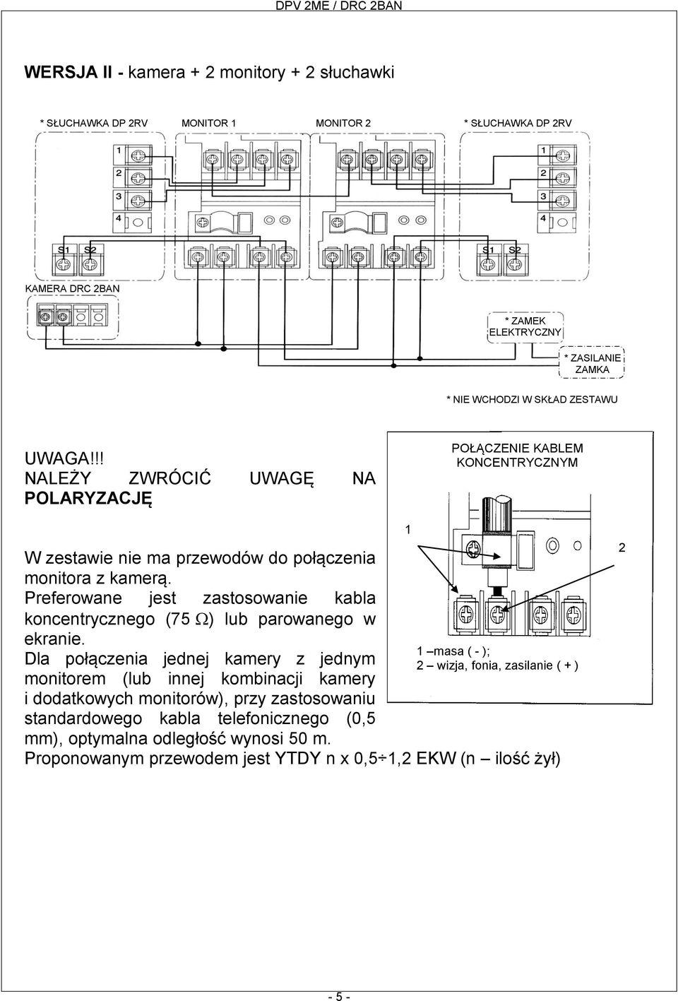 Preferowane jest zastosowanie kabla koncentrycznego (75 ) lub parowanego w ekranie.