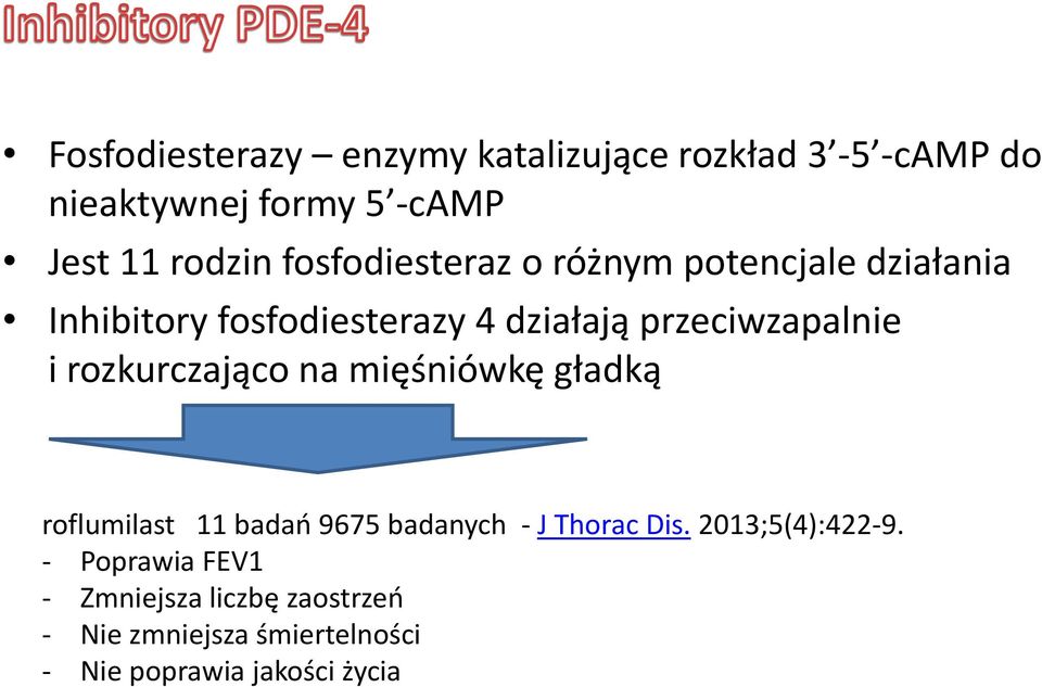 rozkurczająco na mięśniówkę gładką roflumilast 11 badań 9675 badanych - J Thorac Dis. 2013;5(4):422-9.