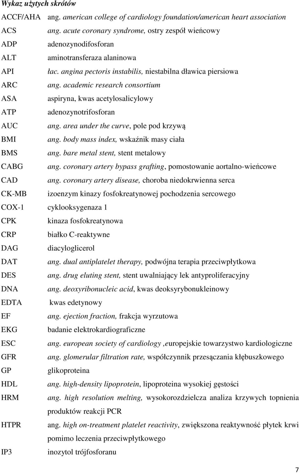 academic research consortium ASA aspiryna, kwas acetylosalicylowy ATP adenozynotrifosforan AUC ang. area under the curve, pole pod krzywą BMI ang. body mass index, wskaźnik masy ciała BMS ang.