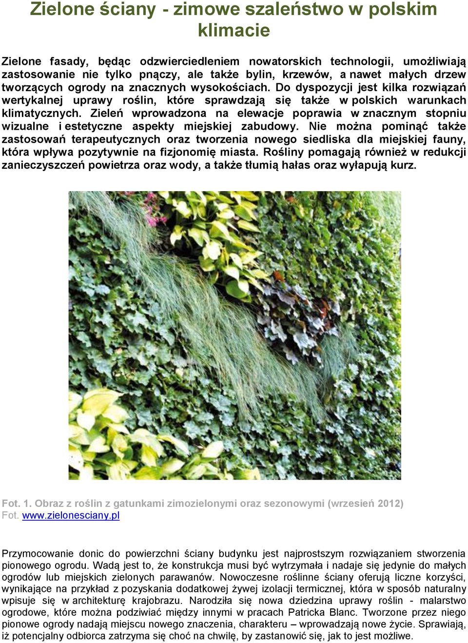 Zieleń wprowadzona na elewacje poprawia w znacznym stopniu wizualne i estetyczne aspekty miejskiej zabudowy.