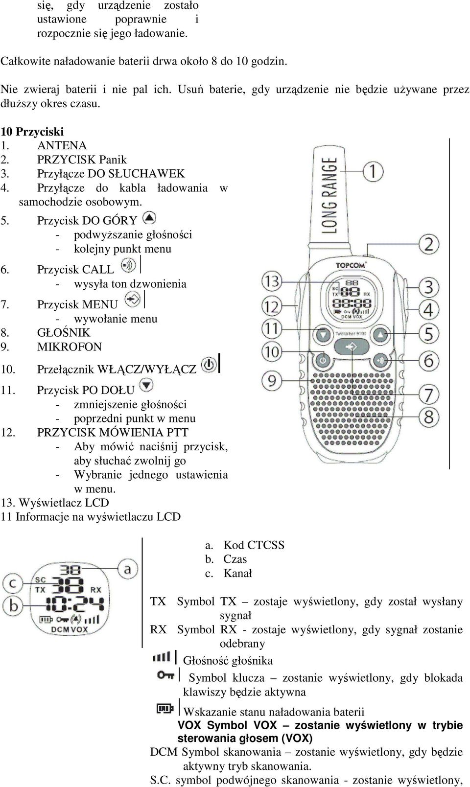 Przycisk DO GÓRY - podwyższanie głośności - kolejny punkt menu 6. Przycisk CALL - wysyła ton dzwonienia 7. Przycisk MENU - wywołanie menu 8. GŁOŚNIK 9. MIKROFON 10. Przełącznik WŁĄCZ/WYŁĄCZ 11.