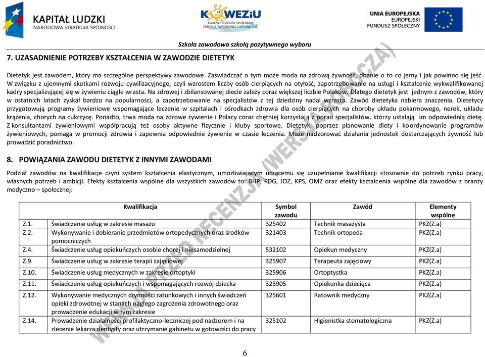 W związku z ujemnymi skutkami rozwoju cywilizacyjnego, czyli wzrostem liczby osób cierpiących na otyłość, zapotrzebowanie na usługi i kształcenie wykwalifikowanej kadry specjalizującej się w żywieniu