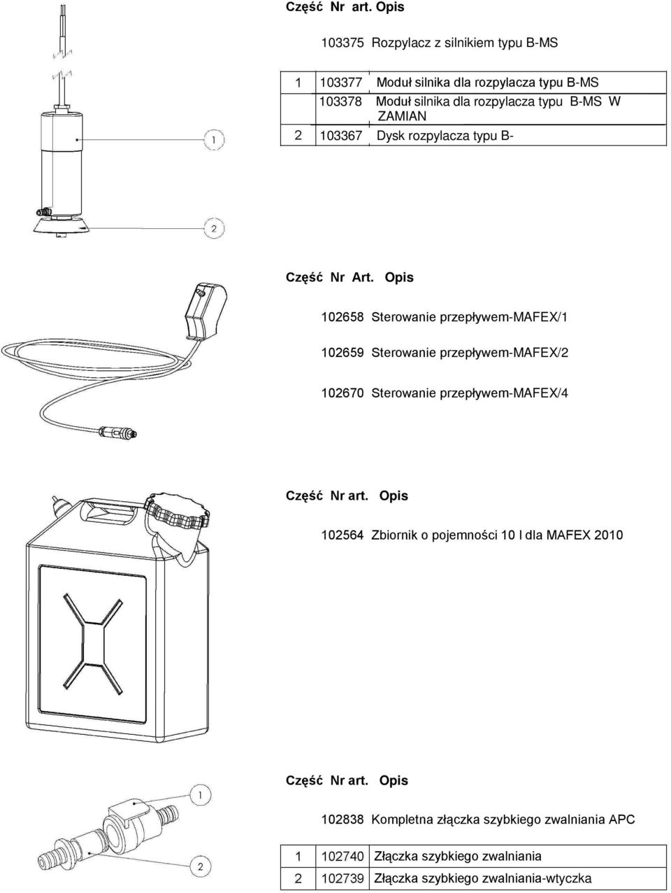 103377 -MS 103378 silnika dla rozpylacza typu