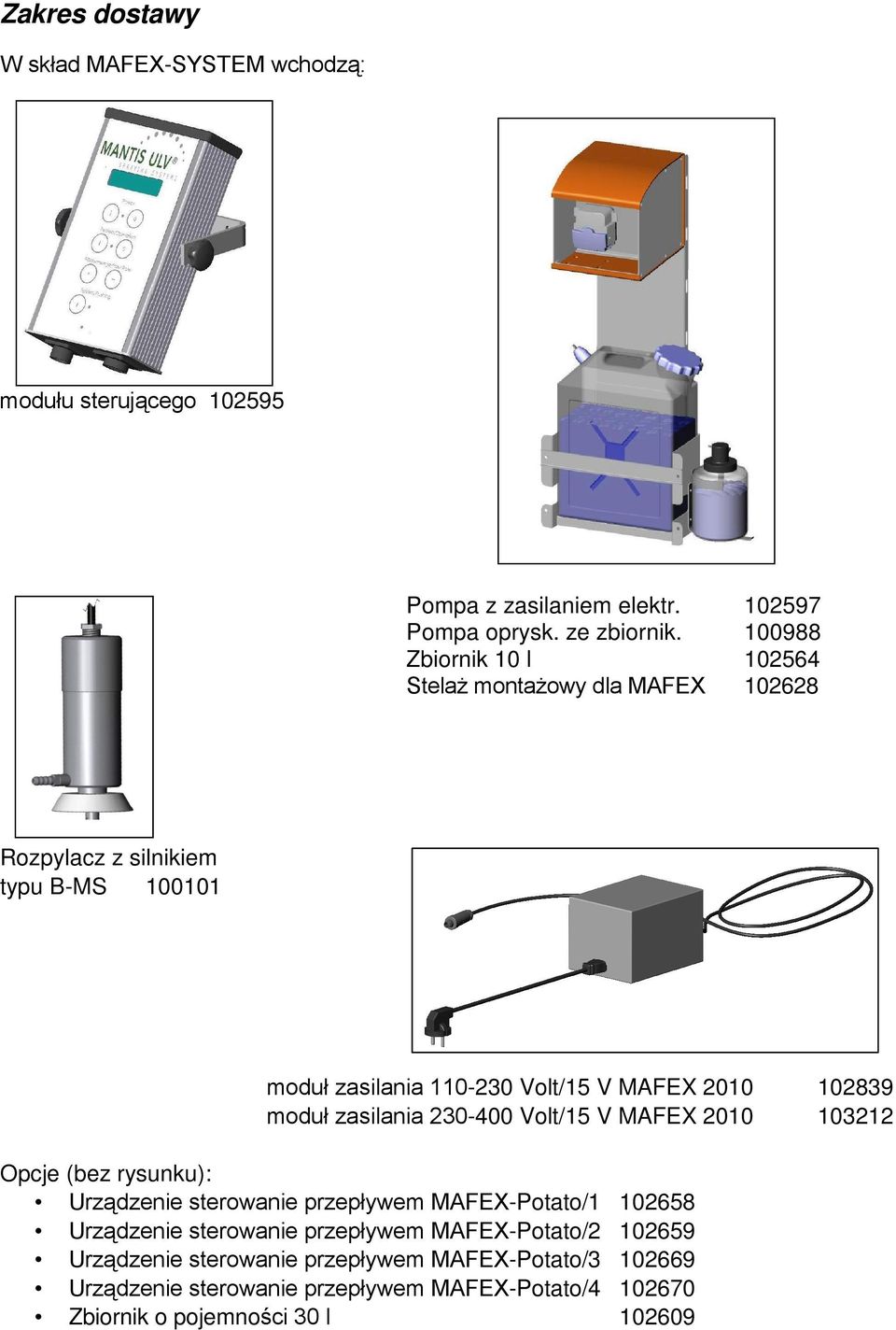 Volt/15 V MAFEX 2010 102839-400 Volt/15 V MAFEX 2010 103212 Opcje (bez rysunku):