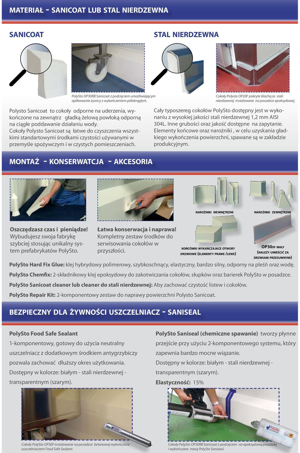 Polysto Sanicoat to cokoły odporne na uderzenia, wykończone na zewnątrz gładką żelową powłoką odporną na ciągłe poddawanie działaniu wody.