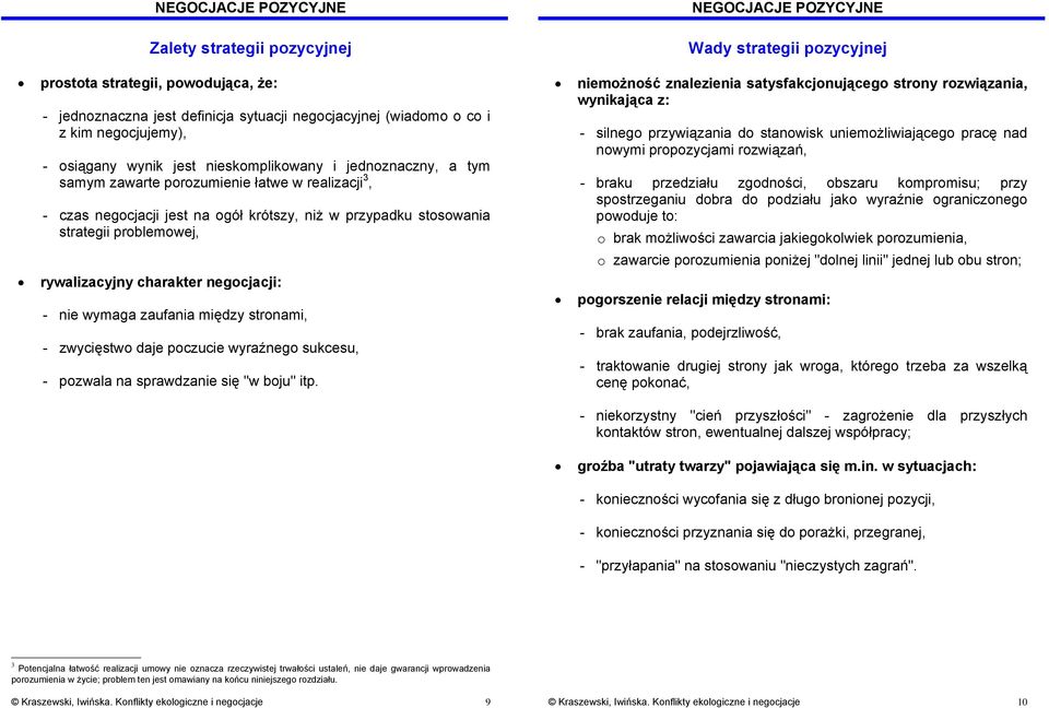 nie wymaga zaufania między stronami, - zwycięstwo daje poczucie wyraźnego sukcesu, - pozwala na sprawdzanie się "w boju" itp.