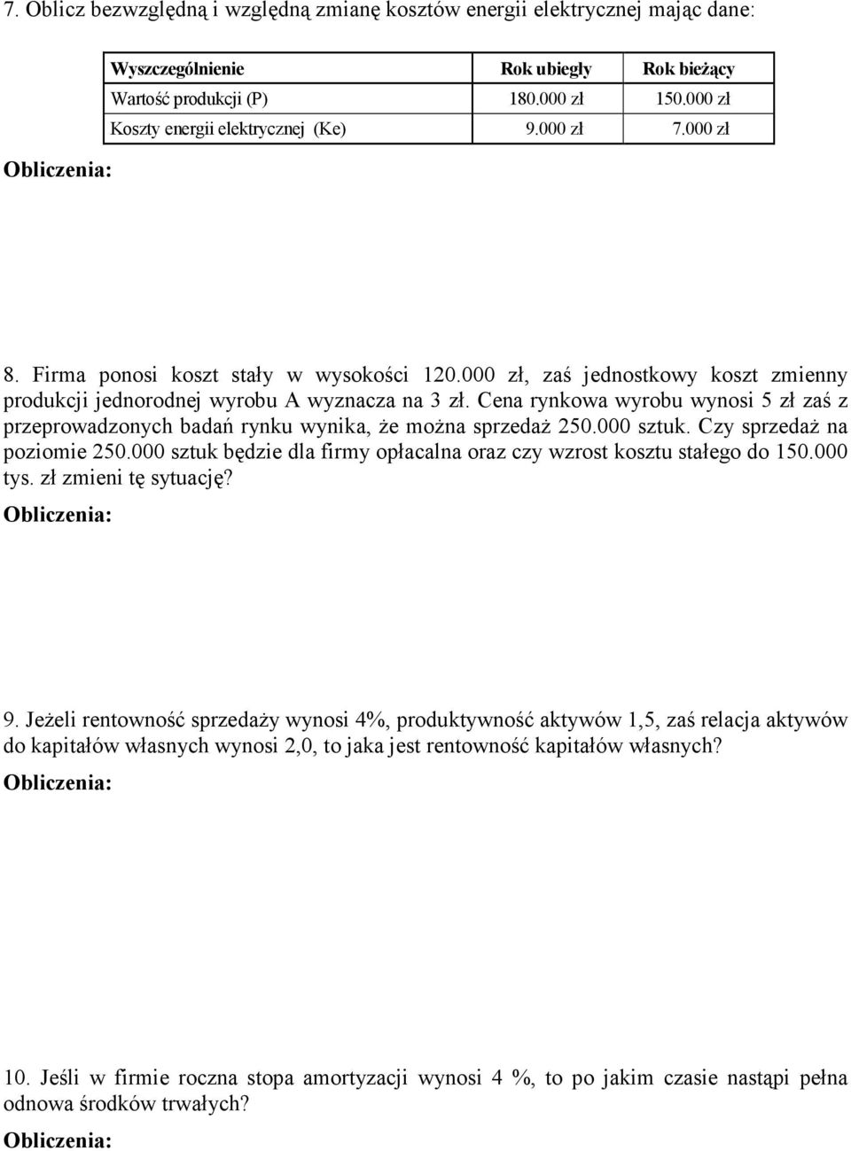 Cena rynkowa wyrobu wynosi 5 zł zaś z przeprowadzonych badań rynku wynika, Ŝe moŝna sprzedaŝ 250.000 sztuk. Czy sprzedaŝ na poziomie 250.