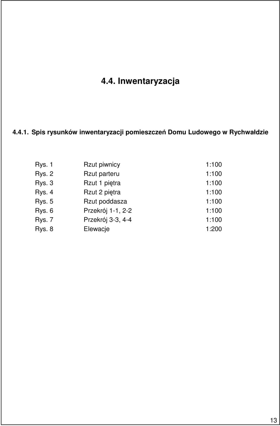1 Rzut piwnicy 1:100 Rys. 2 Rzut parteru 1:100 Rys. 3 Rzut 1 piętra 1:100 Rys.