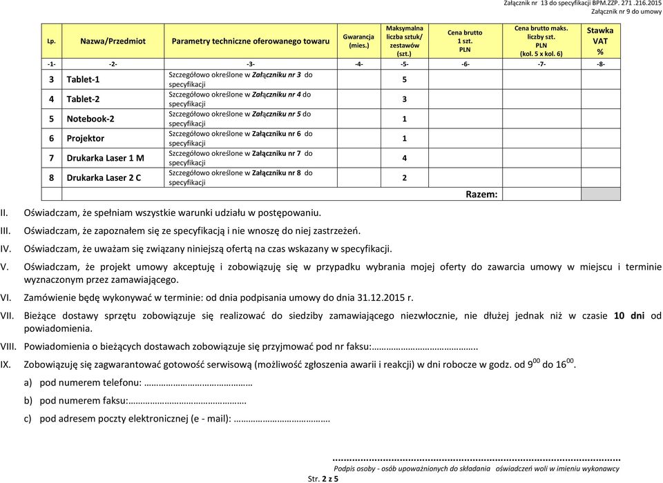 6) -- -- -3- -4- -5- -6- -7- -8- Szczegółowo określone w Załączniku nr 3 do 3 Tablet- 5 Szczegółowo określone w Załączniku nr 4 do 4 Tablet- 3 Szczegółowo określone w Załączniku nr 5 do 5 Notebook-