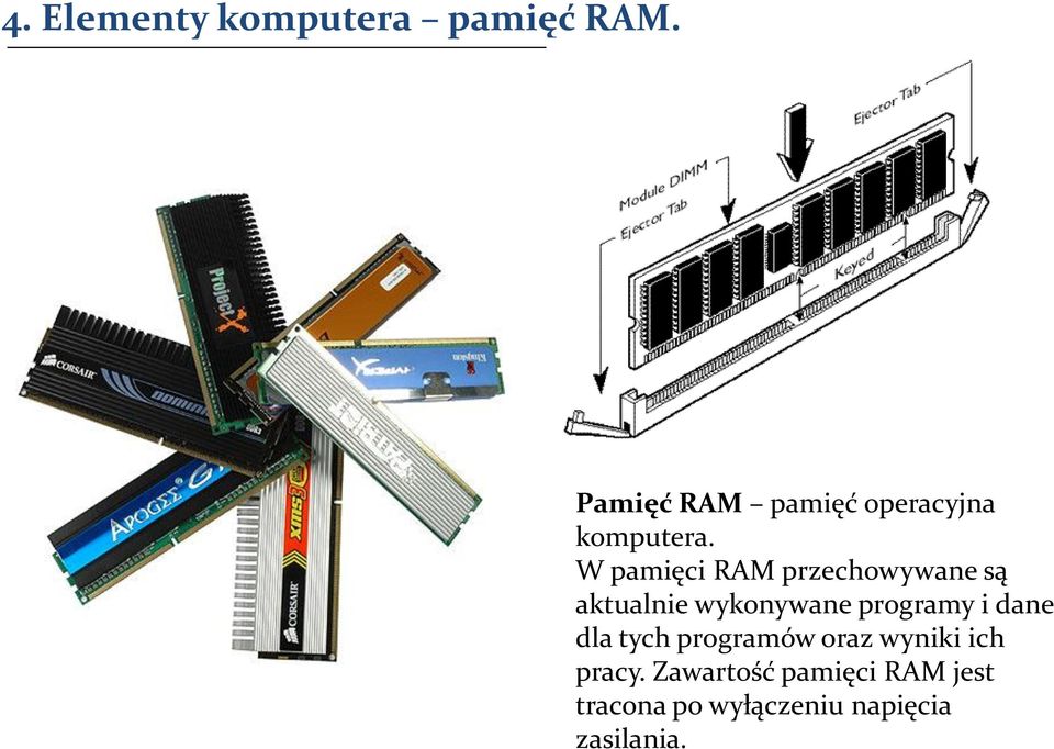 W pamięci RAM przechowywane są aktualnie wykonywane programy i