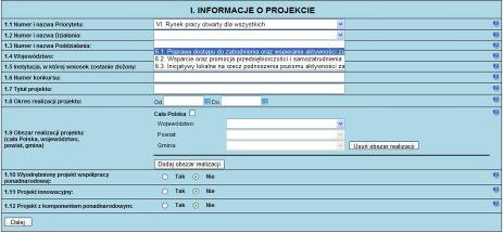 II. Wypełnianie wniosku o dofinansowanie projektu w ramach PO KL 1. Informacje o projekcie 1.