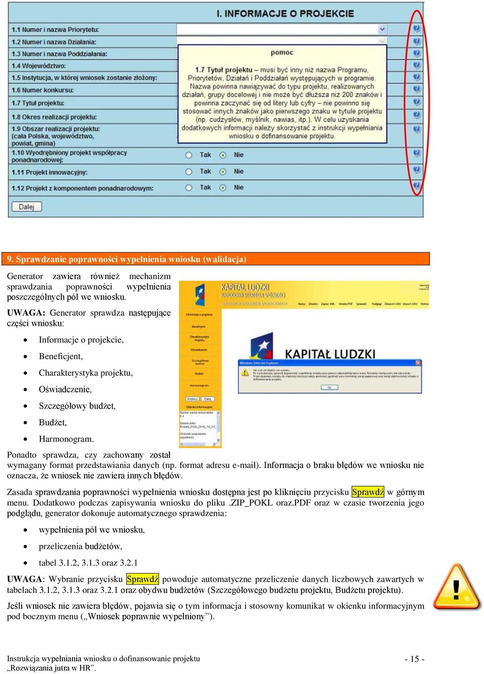 Ponadto sprawdza, czy zachowany został wymagany format przedstawiania danych (np. format adresu e-mail). Informacja o braku błędów we wniosku nie oznacza, że wniosek nie zawiera innych błędów.