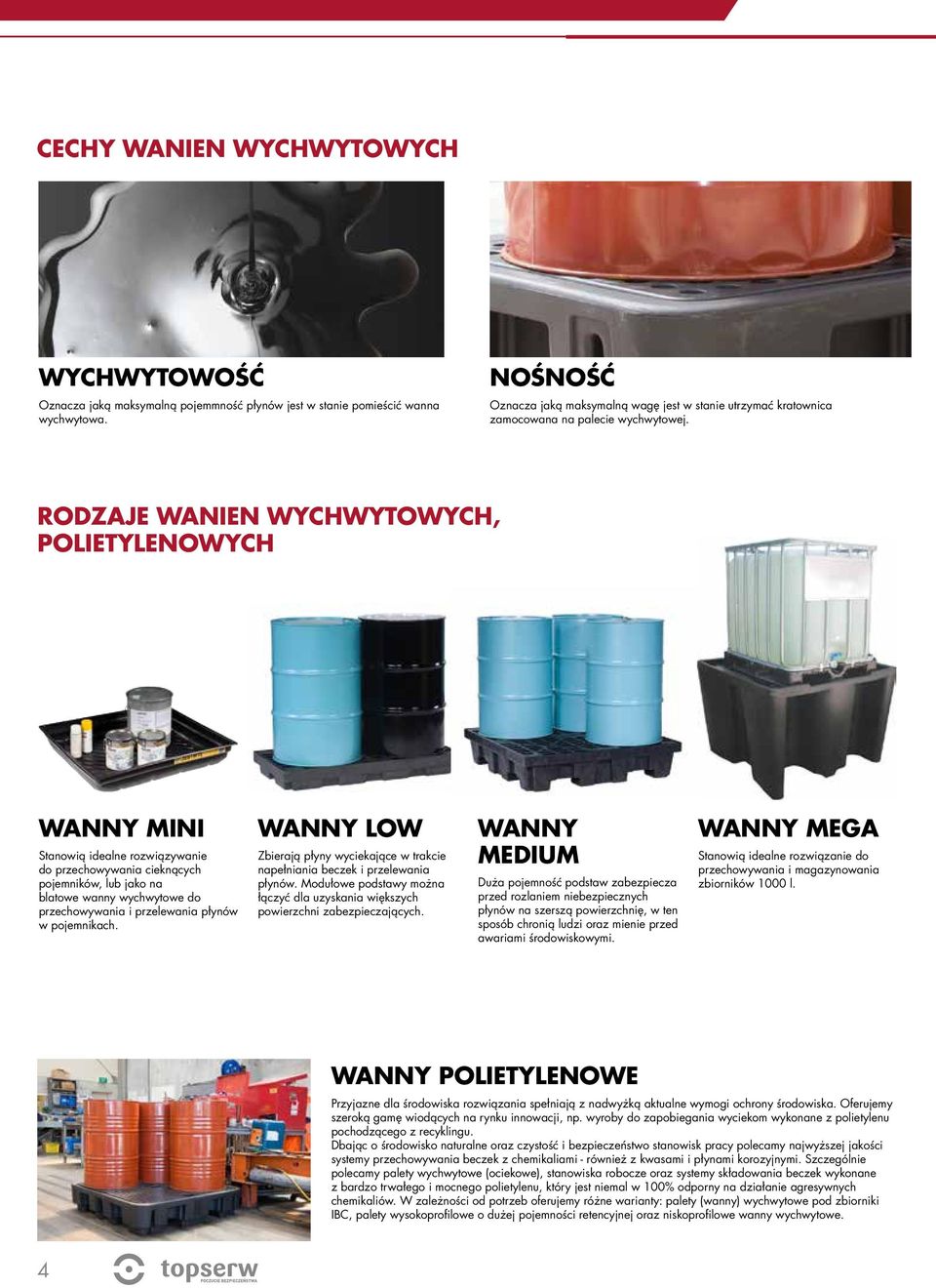 RODZAJE WANIEN WYCHWYTOWYCH, POLIETYLENOWYCH WANNY MINI Stanowią idealne rozwiązywanie do przechowywania cieknących pojemników, lub jako na blatowe wanny wychwytowe do przechowywania i przelewania