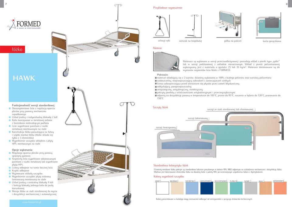 na stałe Konstrukcja łóżka pozwalająca na łatwy i szybki montaż łóżka (łóżko składa się tylko z 3 elementów) Wypełnienie szczytów wkładem z płyty HPL montowanym na stałe Opcje wykonania Regulacja