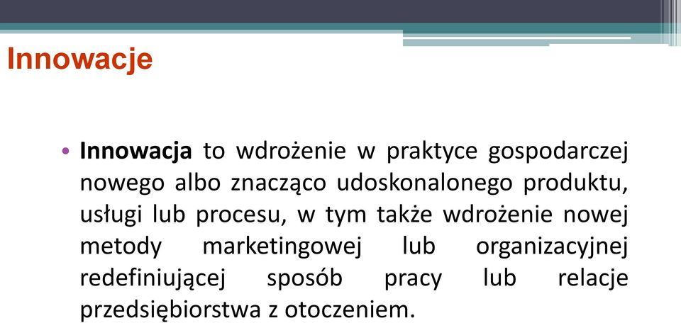 także wdrożenie nowej metody marketingowej lub organizacyjnej