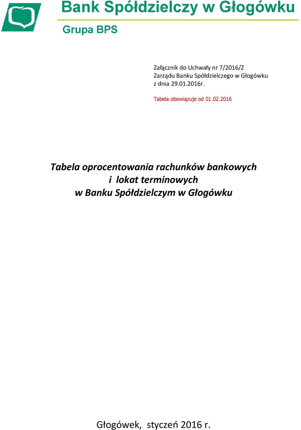 Tabela obowiązuje od 01.02.