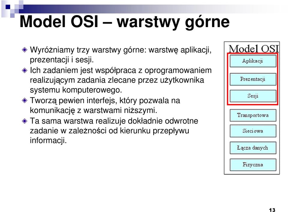 systemu komputerowego. Tworzą pewien interfejs, który pozwala na komunikację z warstwami niŝszymi.