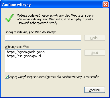 W przypadku gdy ustawiony ustawiony jest tryb chroniony (checkbox na rys. 11 z opisem Włącz tryb chroniony jest zaznaczony) należy go odznaczyć i ponownie uruchomić przeglądarkę.