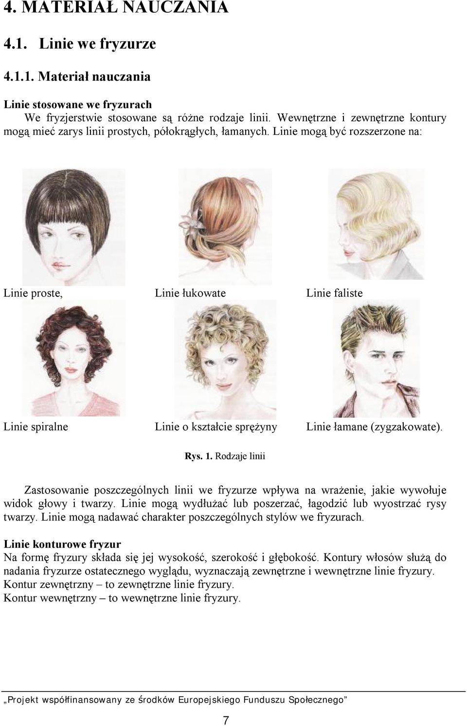 Linie mogą być rozszerzone na: Linie proste, Linie łukowate Linie faliste Linie spiralne Linie o kształcie sprężyny Linie łamane (zygzakowate). Rys. 1.