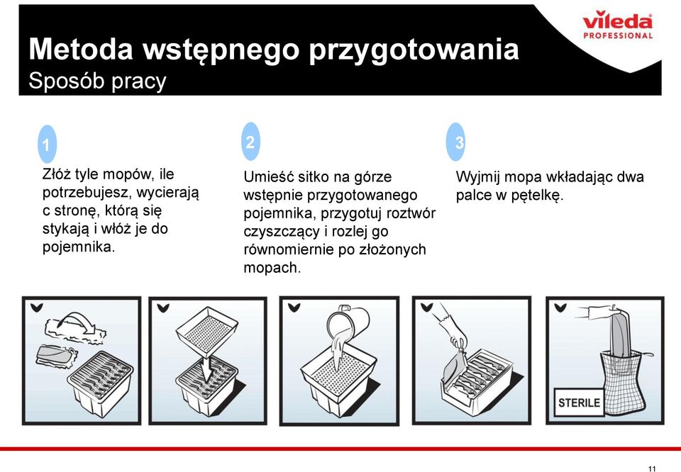 Umieść sitko na górze wstępnie przygotowanego pojemnika, przygotuj roztwór