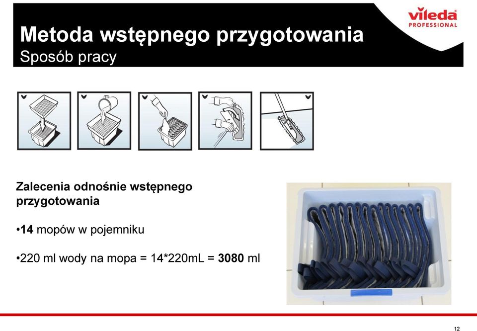przygotowania 14 mopów w pojemniku