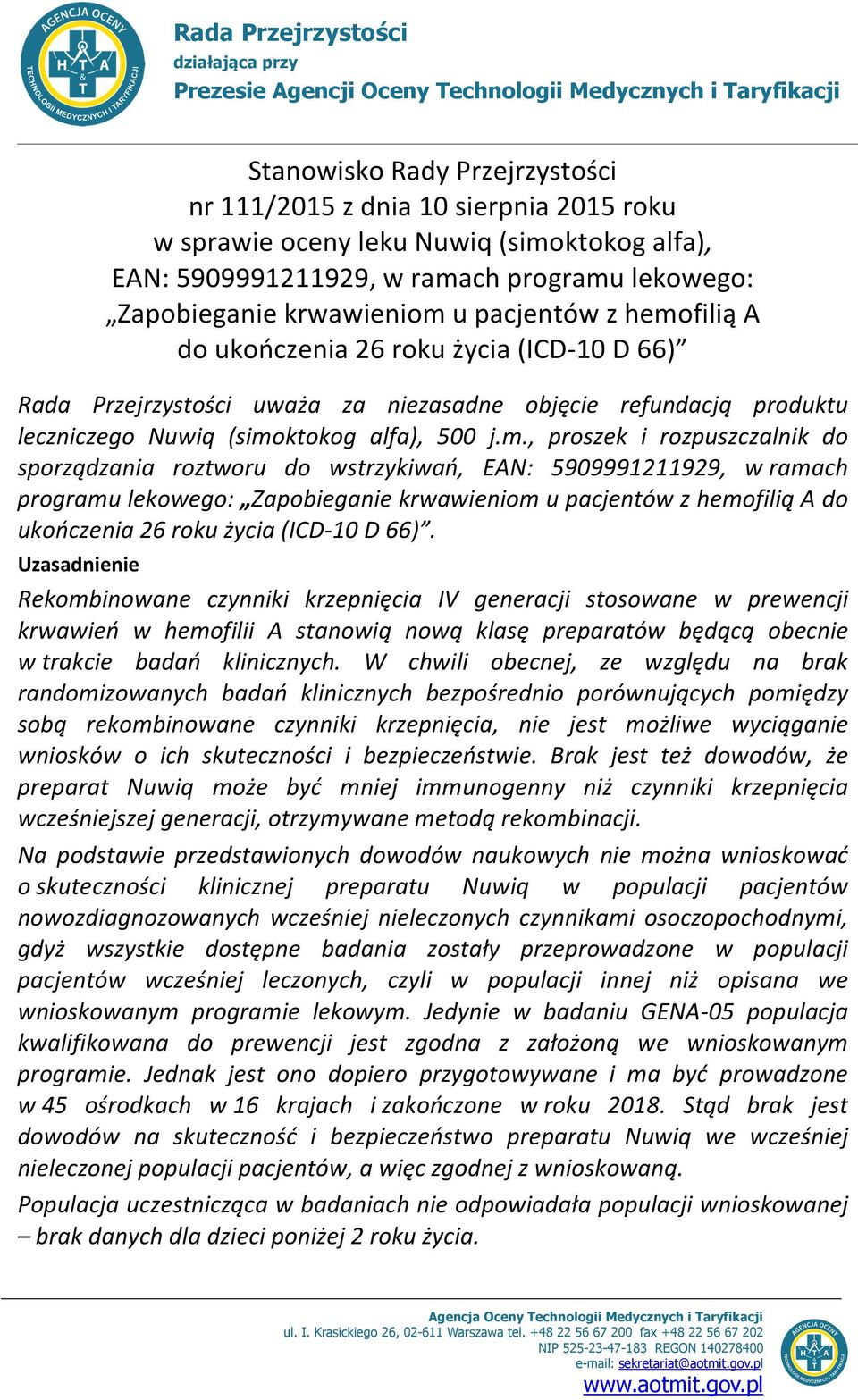 objęcie refundacją produktu leczniczego Nuwiq (simo