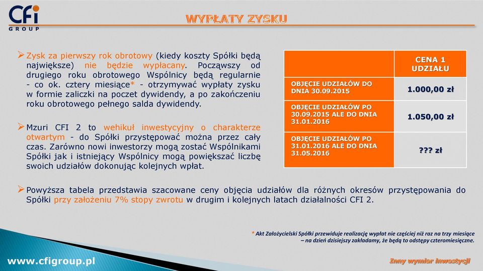 Mzuri CFI 2 to wehikuł inwestycyjny o charakterze otwartym - do Spółki przystępować można przez cały czas.