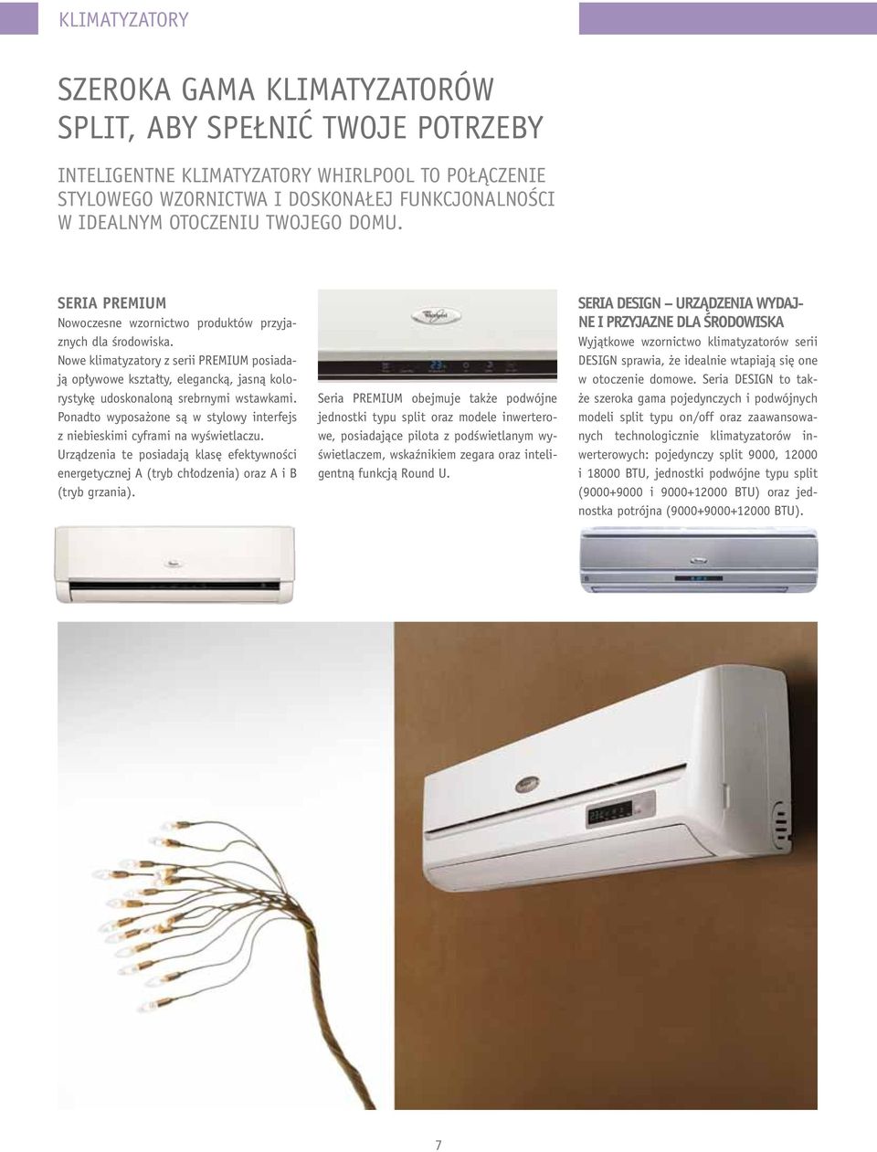 Nowe klimatyzatory z serii PREMIUM posiadają opływowe kształty, elegancką, jasną kolorystykę udoskonaloną srebrnymi wstawkami.