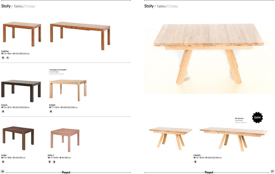 cm COMO W 77 S 95 D 140/185/230 cm lite drewno solid wood массив деревo CUBA W 76