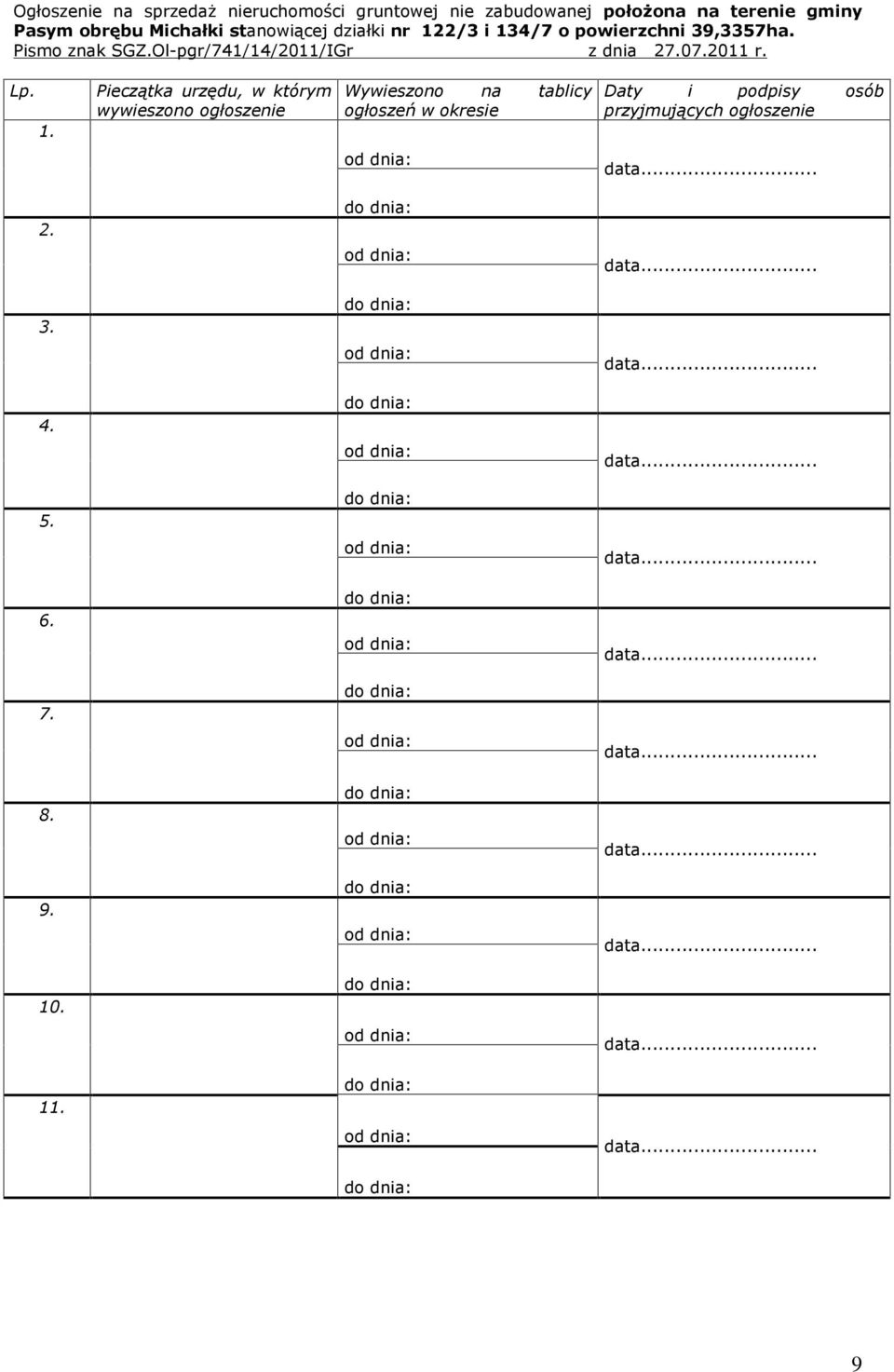 Ol-pgr/741/14/2011/IGr z dnia 27.07.2011 r. Lp. 1.
