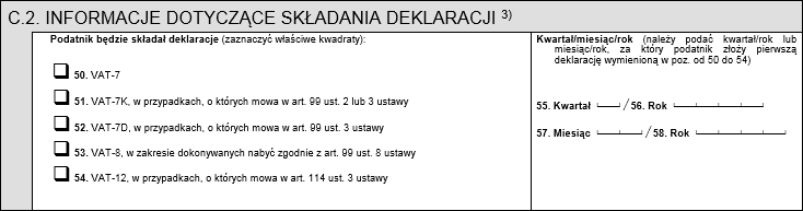 Pozycje 48 i 49: wypełnia tylko ten podatnik, który świadcząc usługi taksówkowe, wybiera lub rezygnuje z opodatkowania w formie ryczałtu, wpisując miesiąc i rok wyboru lub rezygnacji z opodatkowania