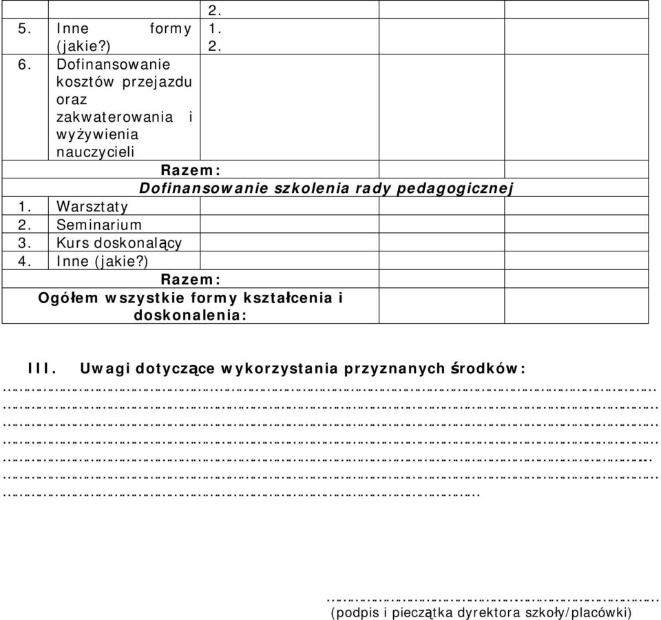 szkolenia rady pedagogicznej Warsztaty Seminarium 3. Kurs doskonalący 4. Inne (jakie?