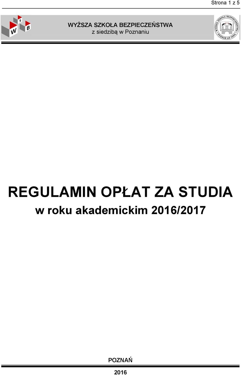 Poznaniu REGULAMIN OPŁAT ZA