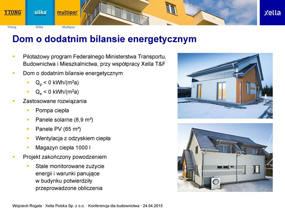 Zastosowane rozwiązania Pompa ciepła Panele solarne (8,9 m²) Panele PV (65 m²) Wentylacja z odzyskiem ciepła Magazyn