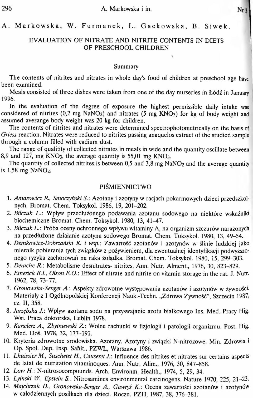 Meals consisted of three dishes were taken from one of the day nurseries in Łódź in January 1996.