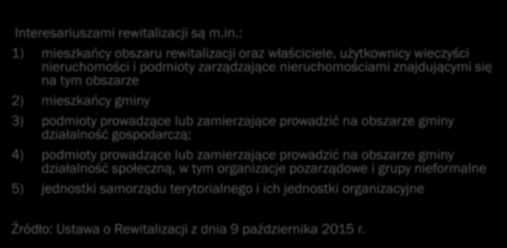 INTERESARIUSZE REWITALIZACJI Interesariuszami rewitalizacji są m.in.