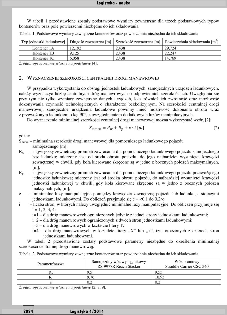 Podstawowe wymiary zewnętrzne kontenerów oraz powierzchnia niezbędna do ich składowania Typ jednostki ładunkowej Długość zewnętrzna [m] Szerokość zewnętrzna [m] Powierzchnia składowania [m 2 ]