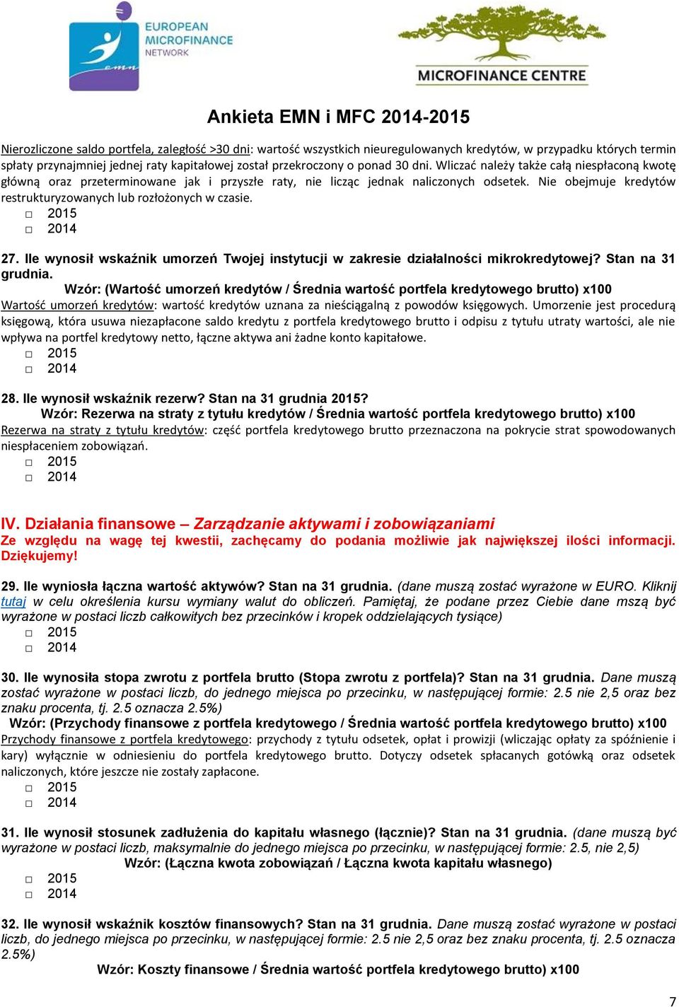 Nie obejmuje kredytów restrukturyzowanych lub rozłożonych w czasie. 2015 2014 27. Ile wynosił wskaźnik umorzeń Twojej instytucji w zakresie działalności mikrokredytowej? Stan na 31 grudnia.