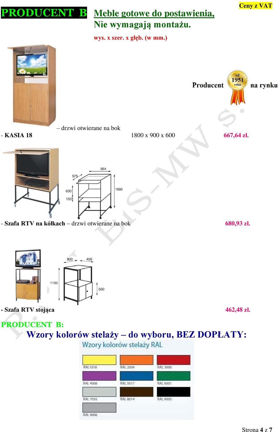 ) Ceny z VAT drzwi otwierane na bok - KASIA 18 1800 x 900 x 600 667,64 zł.