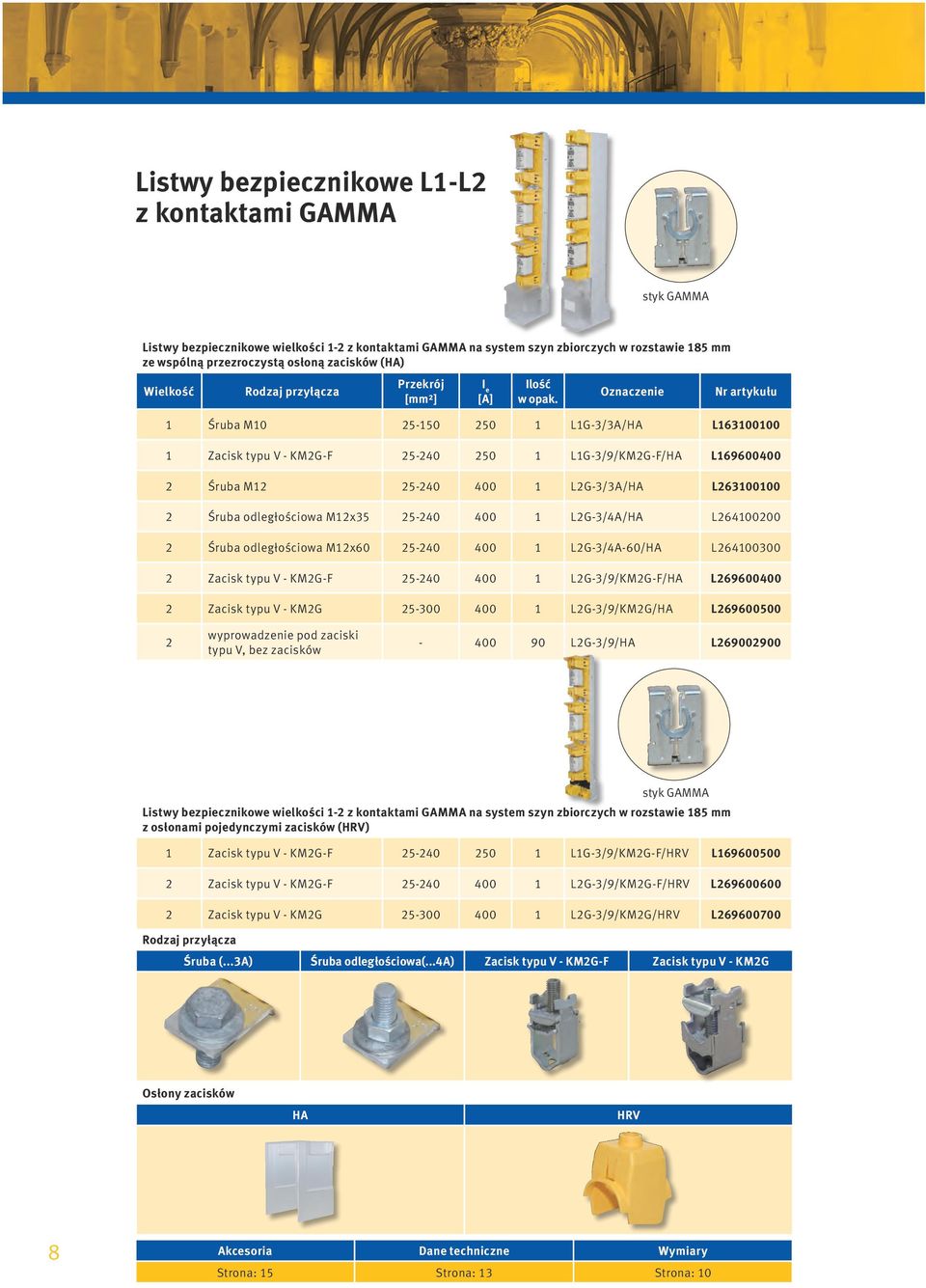 Oznaczenie Nr artykułu 1 Śruba M10 25-150 250 1 L1G-3/3A/HA L163100100 1 Zacisk typu V - KM2G-F 25-240 250 1 L1G-3/9/KM2G-F/HA L169600400 2 Śruba M12 25-240 400 1 L2G-3/3A/HA L263100100 2 Śruba