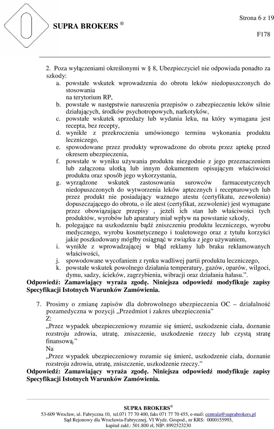powstałe wskutek sprzedaŝy lub wydania leku, na który wymagana jest recepta, bez recepty, d. wynikłe z przekroczenia umówionego terminu wykonania produktu leczniczego, e.