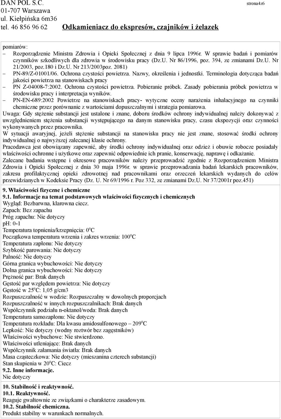 Terminologia dotycząca badań jakości powietrza na stanowiskach pracy PN Z-04008-7:2002. Ochrona czystości powietrza. Pobieranie próbek.