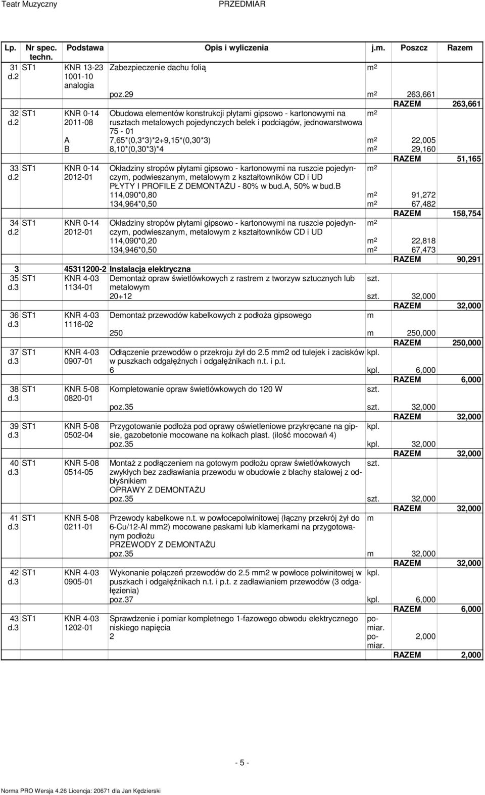 8,10*(0,30*3)*4 29,160 RAZEM 51,165 PŁYTY I PROFILE Z DEMONTAśU - 80% w bud.a, 50% w bud.